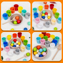 Wooden Rainbow Ball Sorting Game Educational Toy, Fine Motor Skills Learning