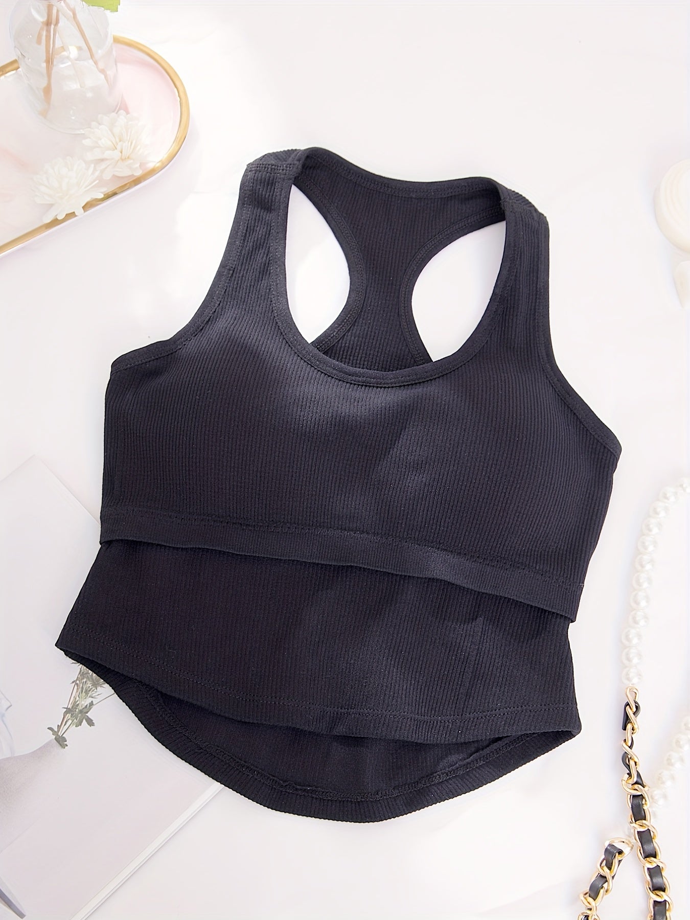 Racerback Sleeveless Tank Top Round Neck Hollow Vest