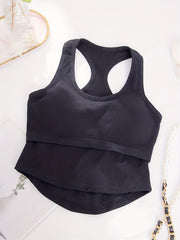 Racerback Sleeveless Tank Top Round Neck Hollow Vest