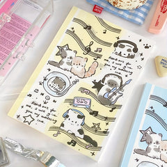 Horizontal Line Notebook Music Cat A5 Adhesive Bound Writing Book