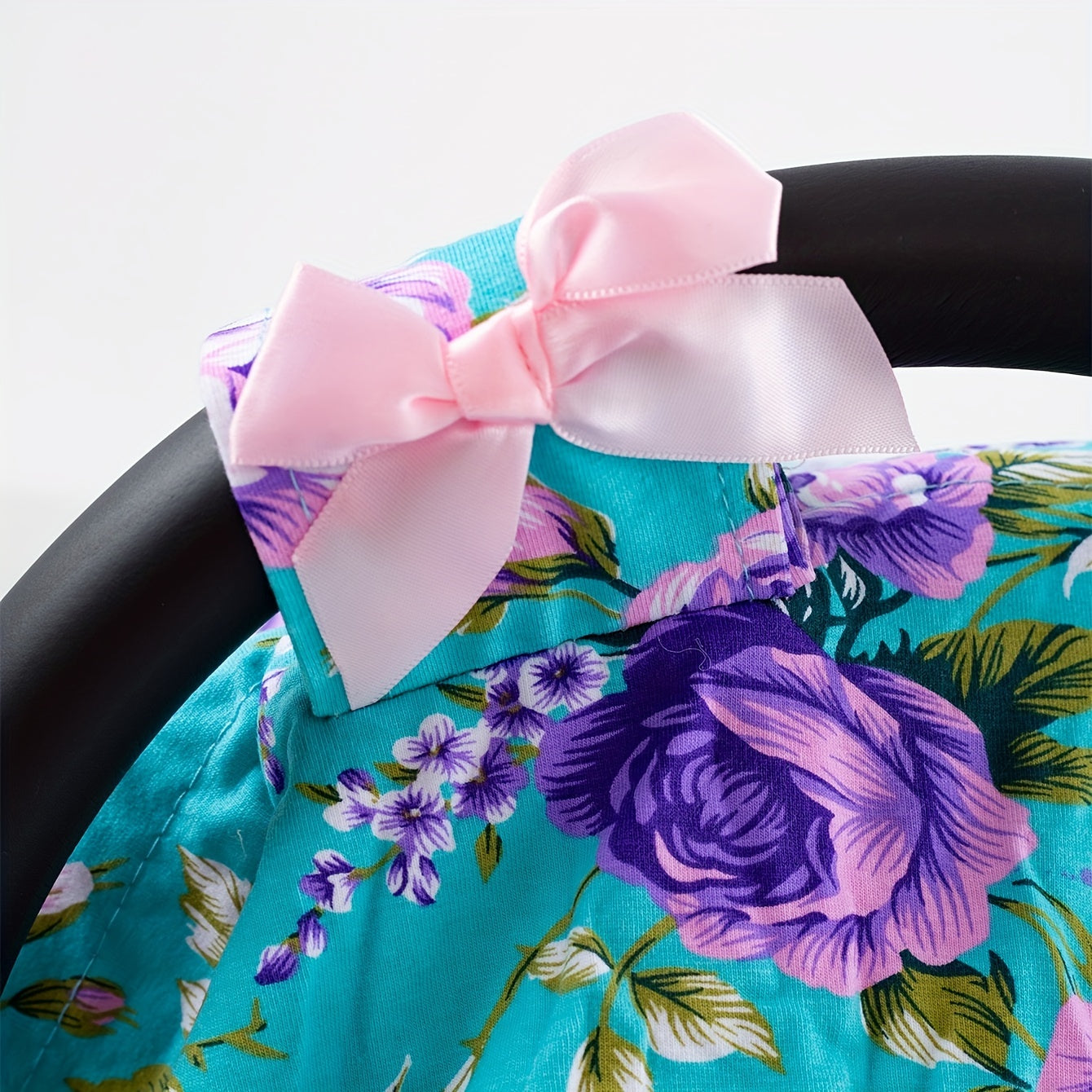 Purple Flower Print Girl's Seat Cover with Sunshade