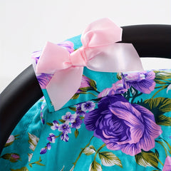 Purple Flower Print Girl's Seat Cover with Sunshade