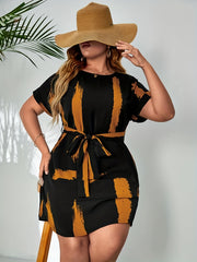  Brush Print Short Sleeve Slim Fit Dress