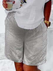  Stripe Print High Rise Casual Shorts With Pockets