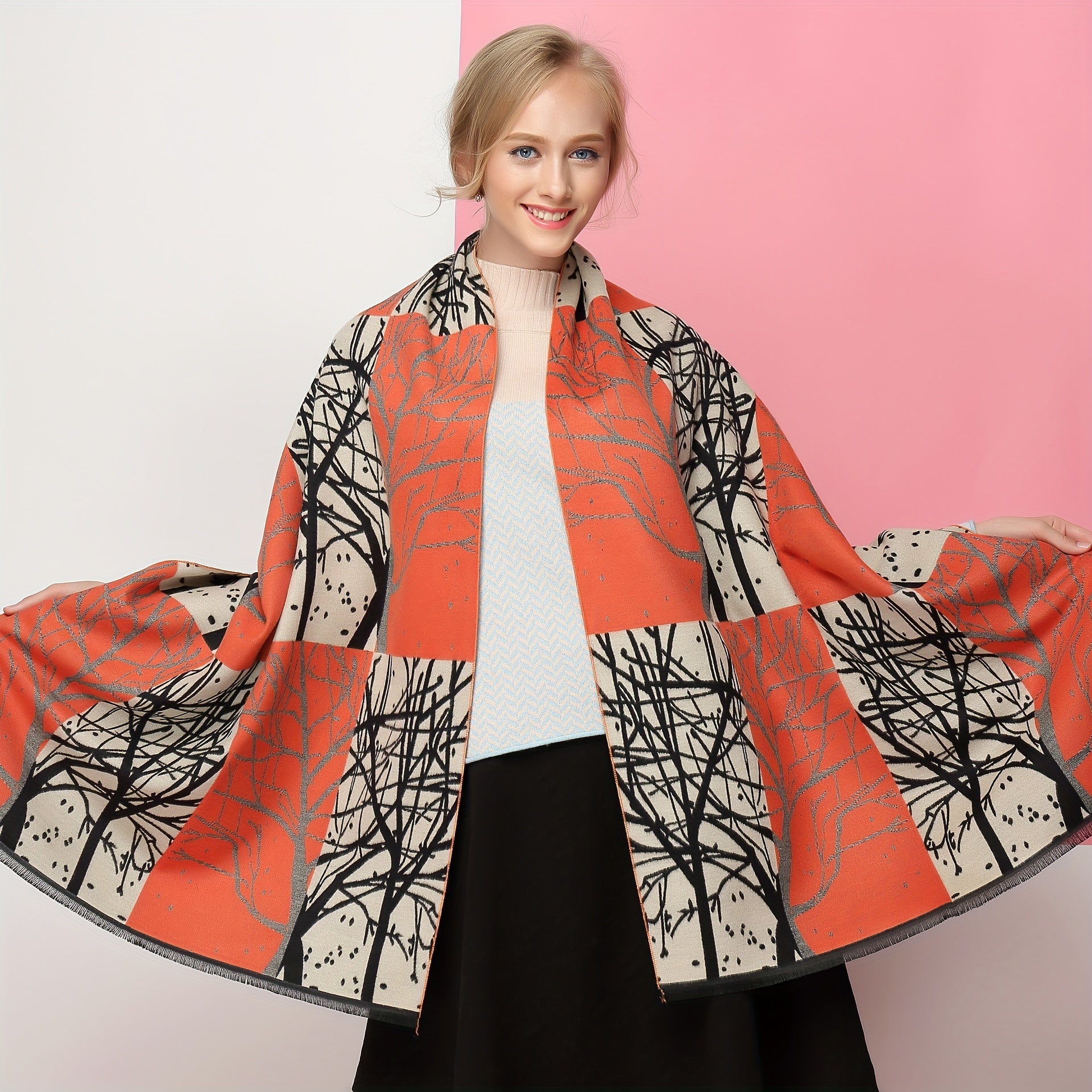 Plaid Print Fringed Shawl Warm Capes
