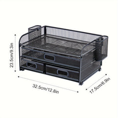 Removable Desktop File Rack with Three Drawers and Two Pen Holders