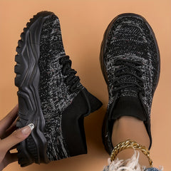 Breathable Knit Women's Running Shoes Lace up Non Slip Casual Sneakers