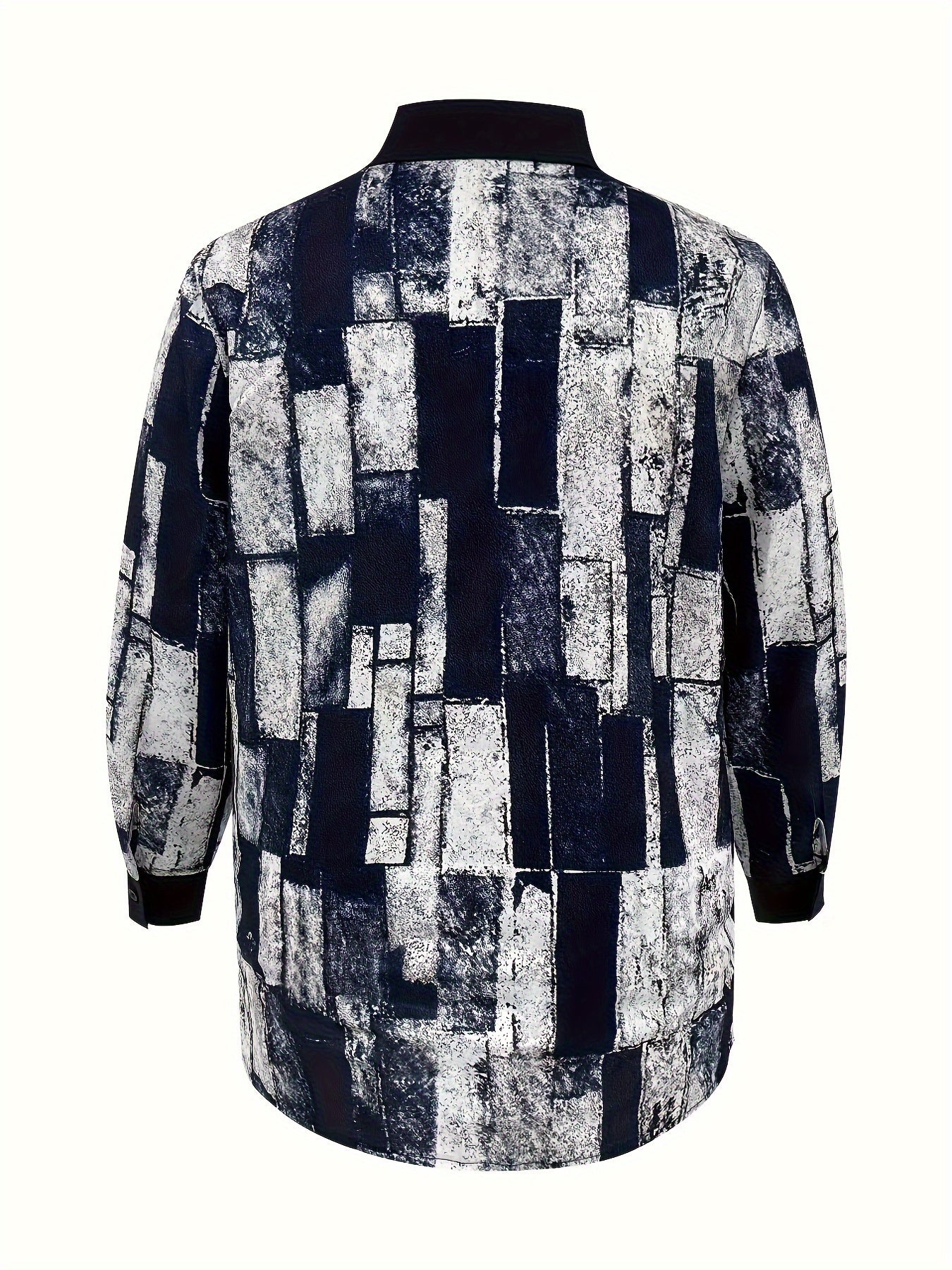  Patchwork Print Long Sleeve Blouse
