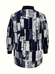  Patchwork Print Long Sleeve Blouse
