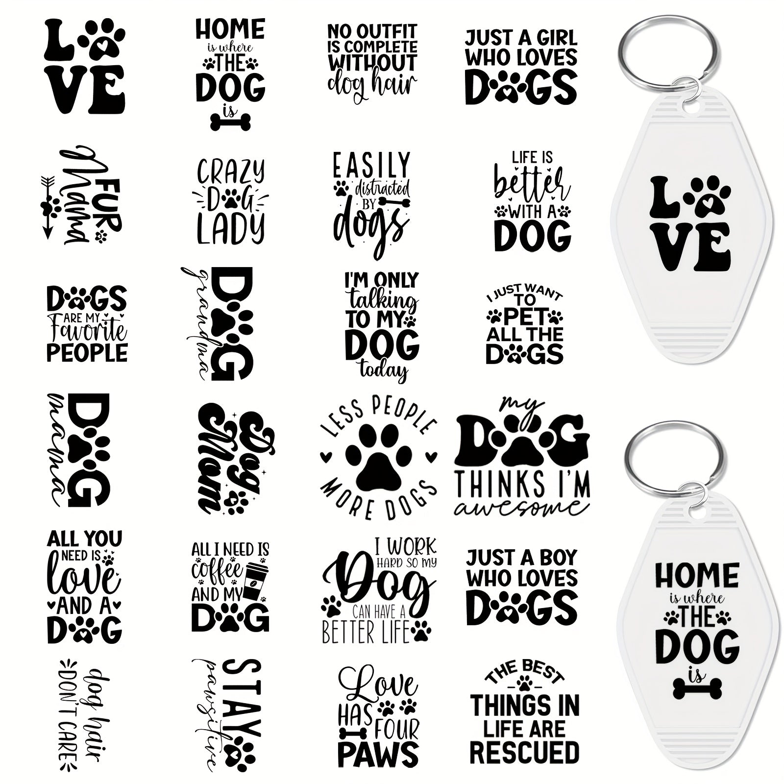 96pcs UV DTF Dog Lover Quotes Keychain Stickers Set