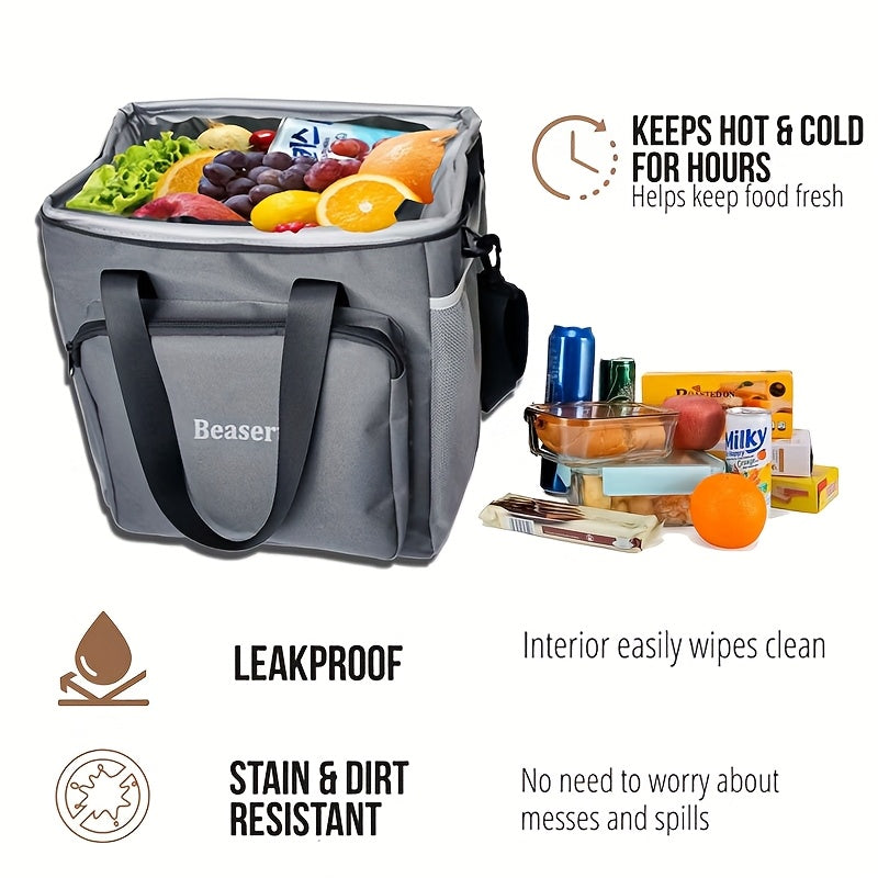 25L Insulated Lunch Cooler Bag Travel Tote Leak Proof PEVA Liner Zipper Closure