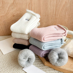 6 Pairs Plush Lined Letter Print Socks Women's Stockings