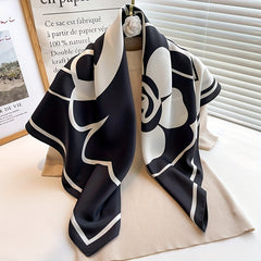 Camellia Print Shawl Large Square Scarf Outdoor Windproof Headwrap