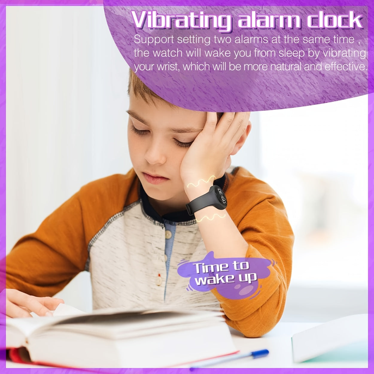 Boys' Waterproof Alarm Clock Digital Watch with Pedometer - USB Rechargeable