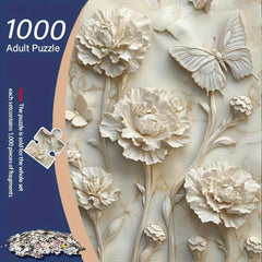 3D Relief Jigsaw Puzzle Carnations & Butterflies on Marble Grained Background