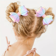 2pcs Gradient Hair Bows For Girls Colorful Glitter Hair Clips