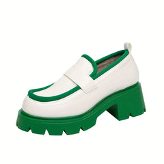 Colorblock Platform Loafers Slip On Low Round Toe Non slip Thick Bottom Shoes