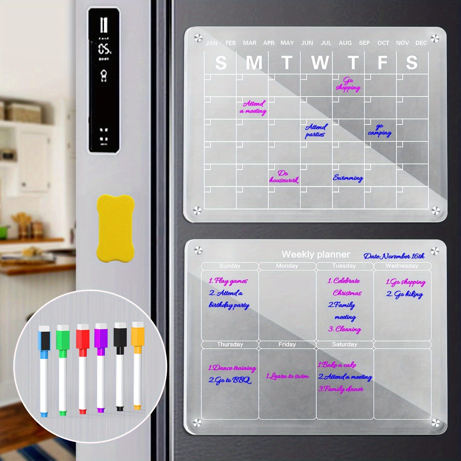 Magnetic Acrylic Calendar For Fridge 2 Pcs Clear Dry Erase Board