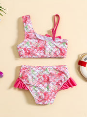 Baby Girls Mermaid One Shoulder Swimsuit Set for Kids