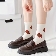 3 Pairs Floral Print Socks Comfy & Breathable Women's Mid Tube Stockings