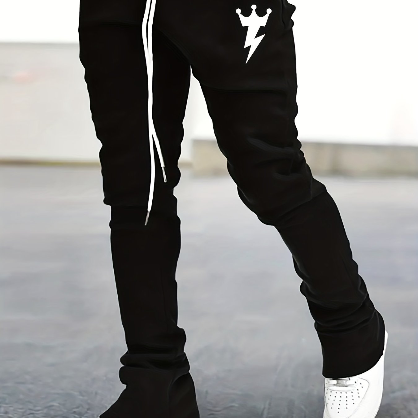 Lightning & Crown Pattern Flared Trousers Men's Casual Joggers