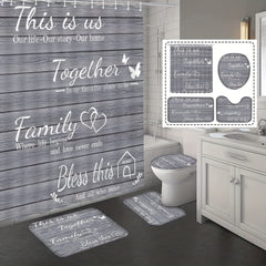 4pcs Family Shower Curtain Set with Non Slip Rugs - Grey