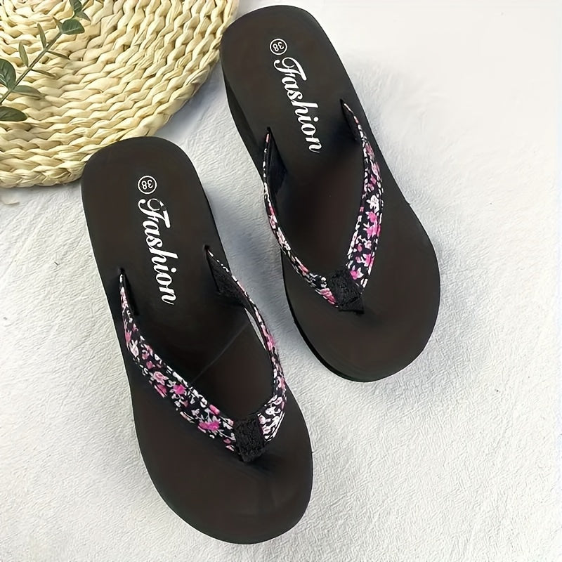 Flower Pattern Flip Flops Lightweight Beach Slippers Women's Footwear