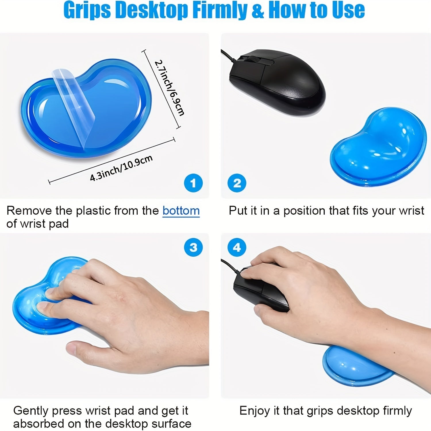 2pcs Silicone Gel Wrist Rest Cushion Heart Shaped Ergonomic Mouse Pad