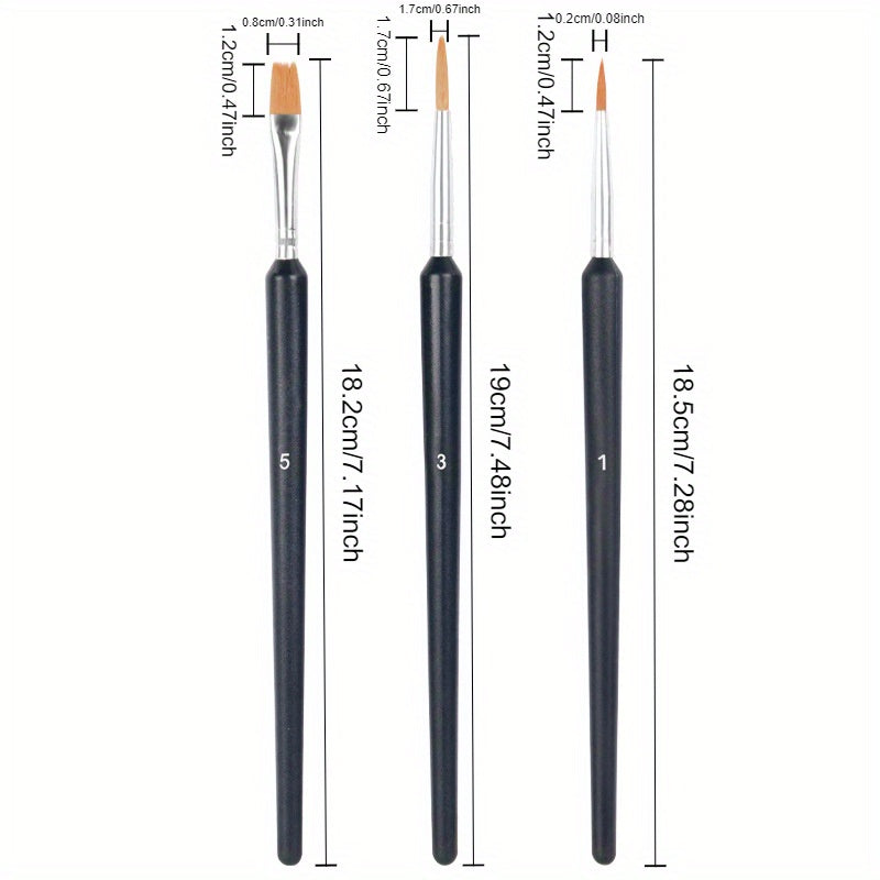 3 Nylon Flat Brushes for Digital Watercolor and Acrylic Painting