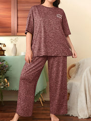  Slogan Print Short Sleeve Tee & Pants Set