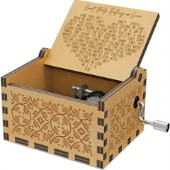 Wooden Music Box Can't Help Falling In Love Engraved Antique Musical Box