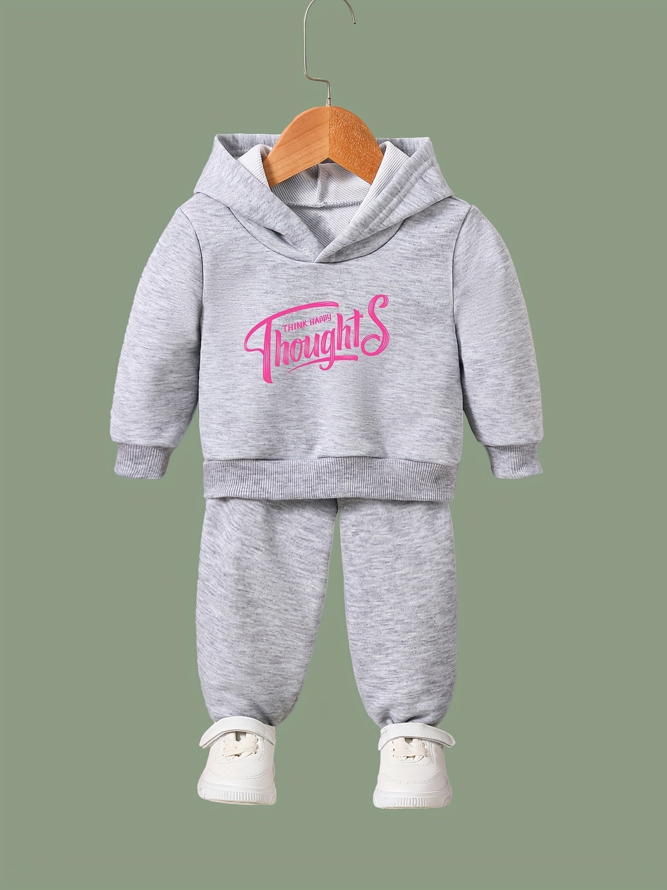 OERYUI 2pcs THINK HAPPY THOUGHTS Hoodies Pants Set Spring Fall Sports Gift