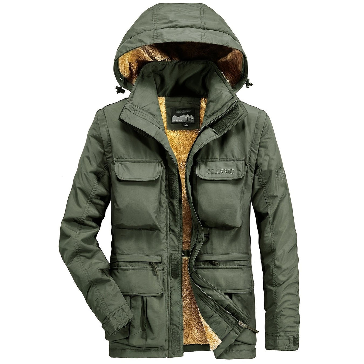 Men's Cargo Jacket Warm Coats Fleece Lined Military Jackets with Hood