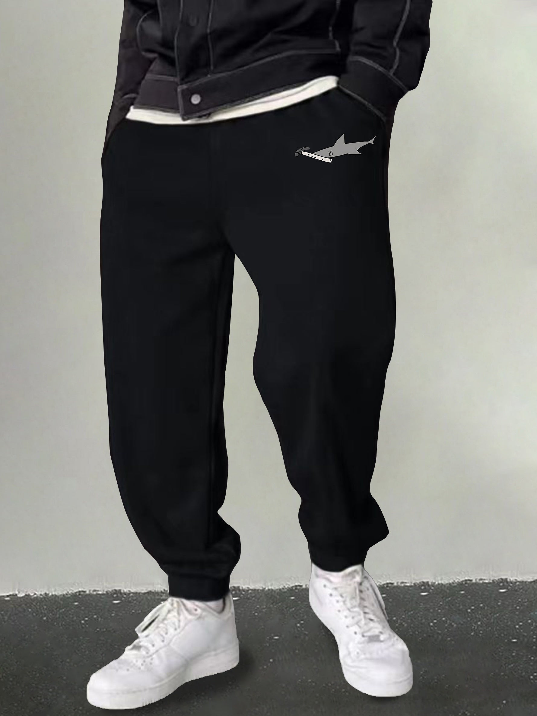 Men's Cartoon Shark Print Joggers Casual Breathable Sports Pants