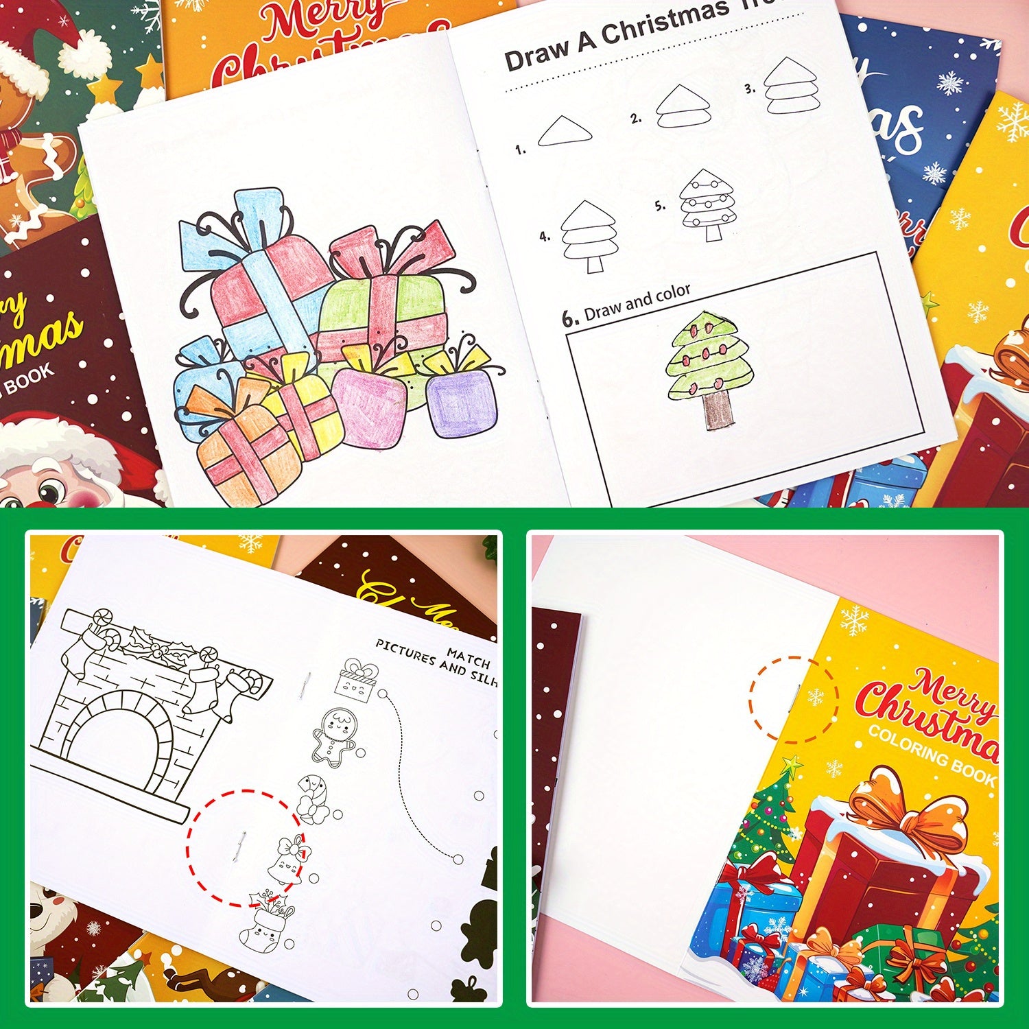 8 Pack Christmas Coloring Book Set - Santa Claus Snowman Theme Activities