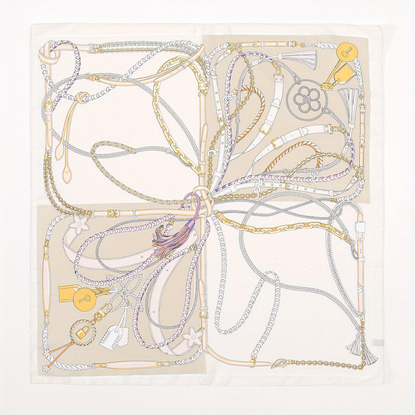 Chain Print Beige Bandana Boho Square Scarf Head Wrap