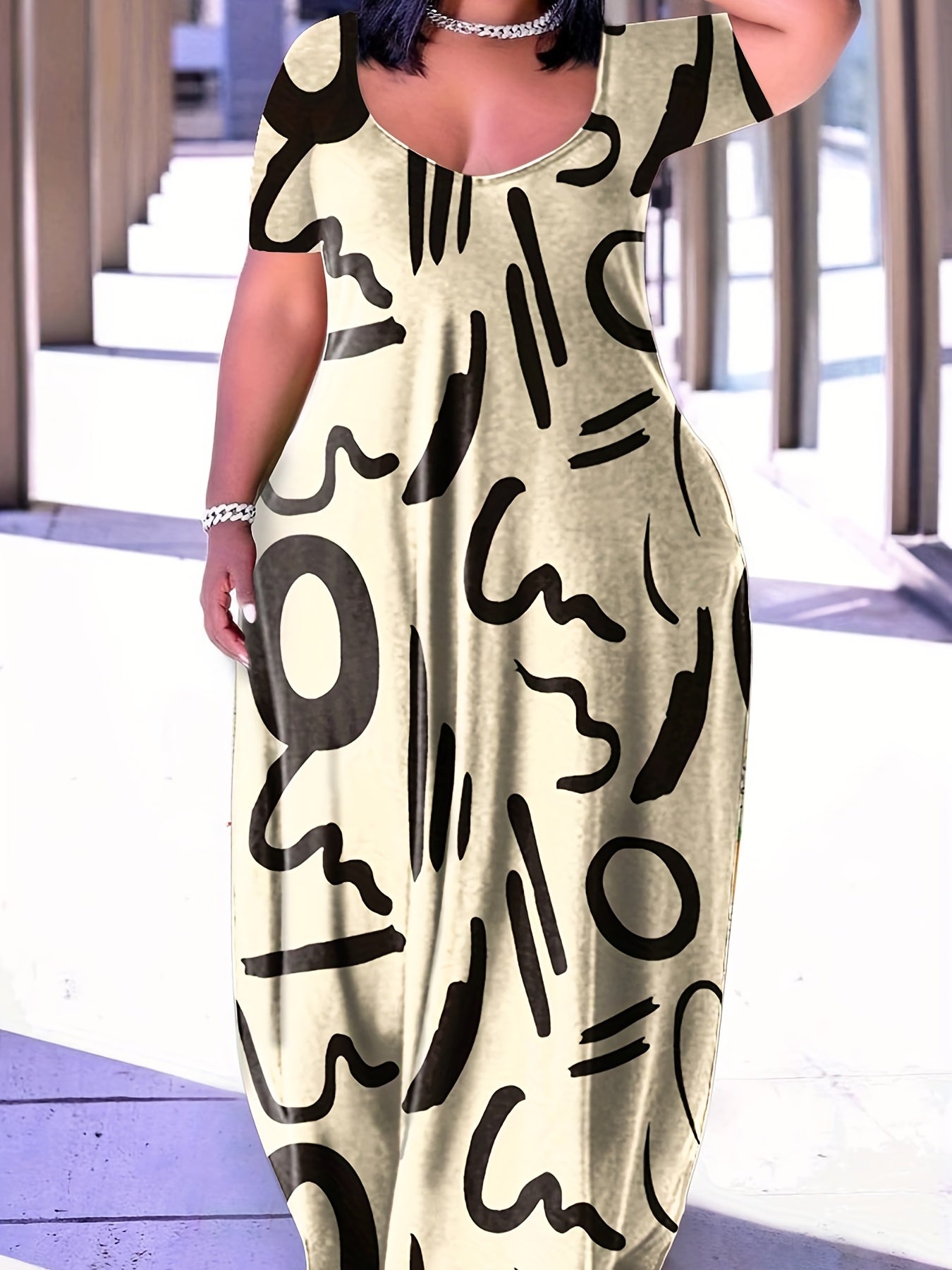  Casual Dress Women's Plus Letter & Heart Print Maxi Dress