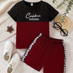 Boys Block Letter Outfit Shorts & T-shirt Casual Summer Clothes