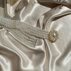 Wide Belt Pearl Flower Buckle Elastic Chain Belts For Women Dress