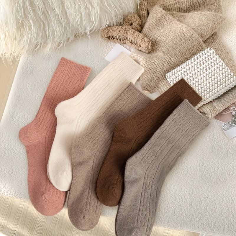5 Pairs Soft Textured Mid Tube Socks Women's Stockings & Hosiery