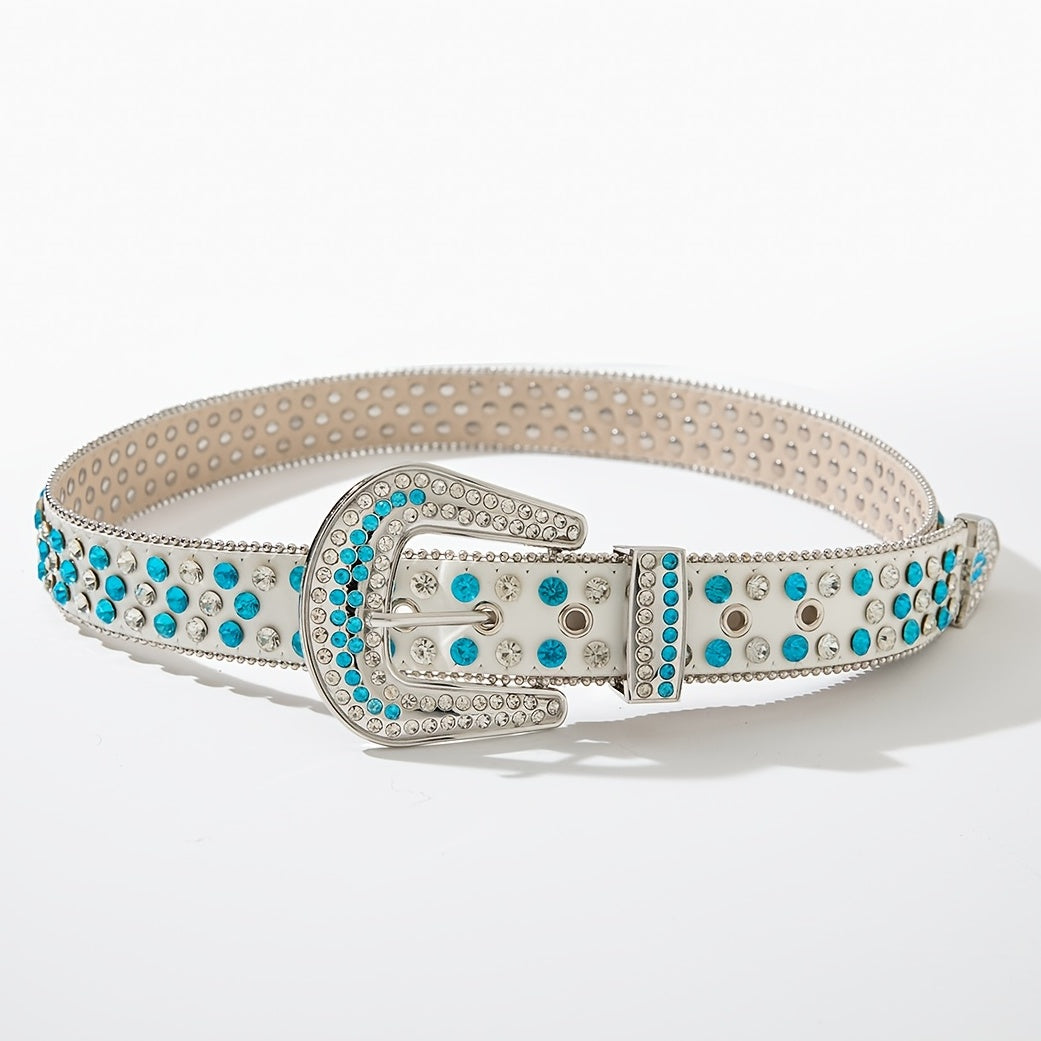 Women's Rhinestone Wide Belt Side Beads Punk Rivet Belt