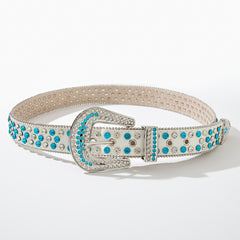 Women's Rhinestone Wide Belt Side Beads Punk Rivet Belt