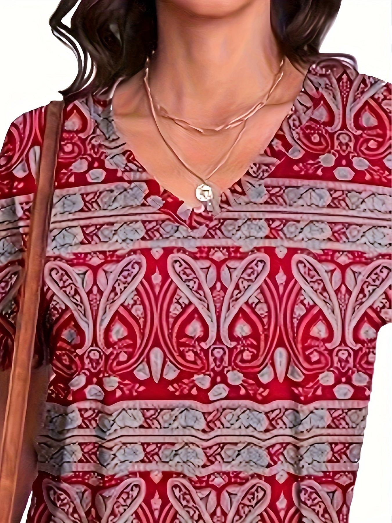  Paisley Print V Neck Tee Dress With Pockets