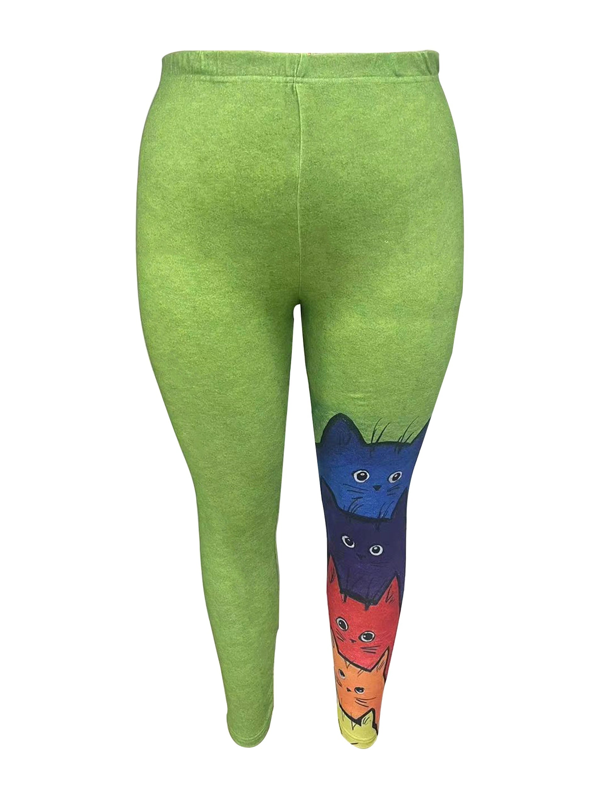  Colorful Cat Print High Rise Leggings