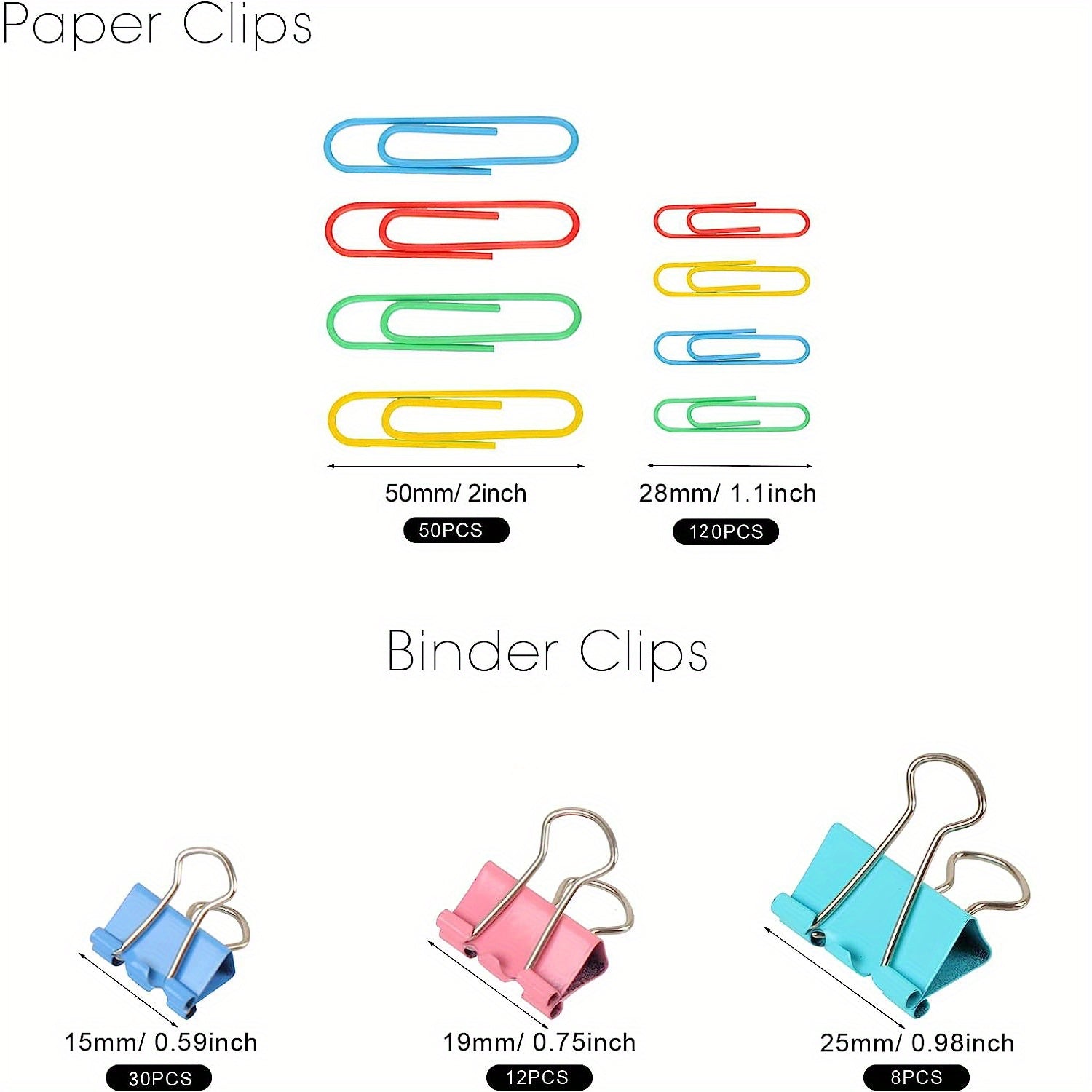 Colorful Paper Clips and Binder Clips Set