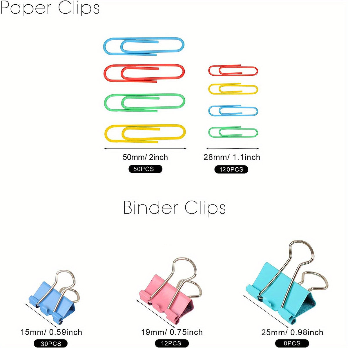 Colorful Paper Clips and Binder Clips Set