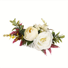 Pink Rose Hair Comb Clip with Greenery for Wedding Prom