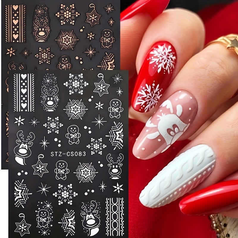 Christmas Nail Art Decals Winter Snowflake Reindeer Gingerbread Man Glitter