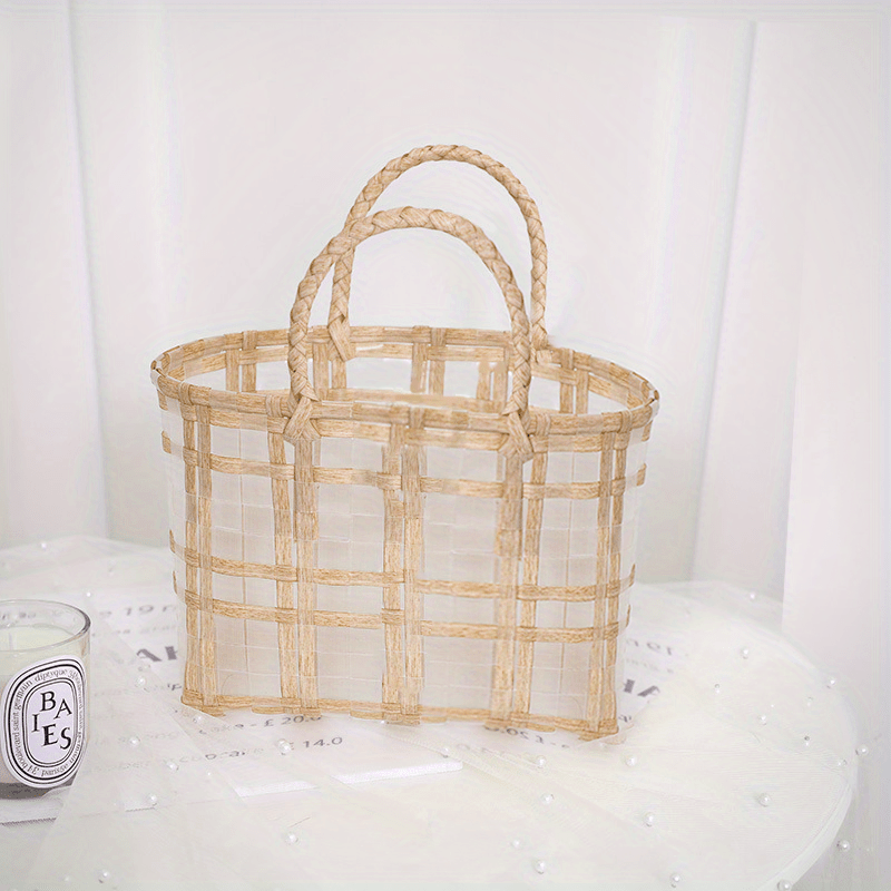 Straw Woven Gift Bag with Transparent Bowknot Decor