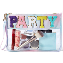 Preppy Chenille Clear Makeup Bag with Handle